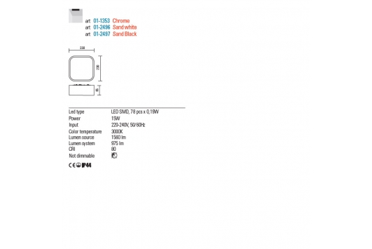 Plafoniera Redo Screen IP, alb mat, sticla, LED, 15W, 975lm, 3000K, IP44, L. 23 cm